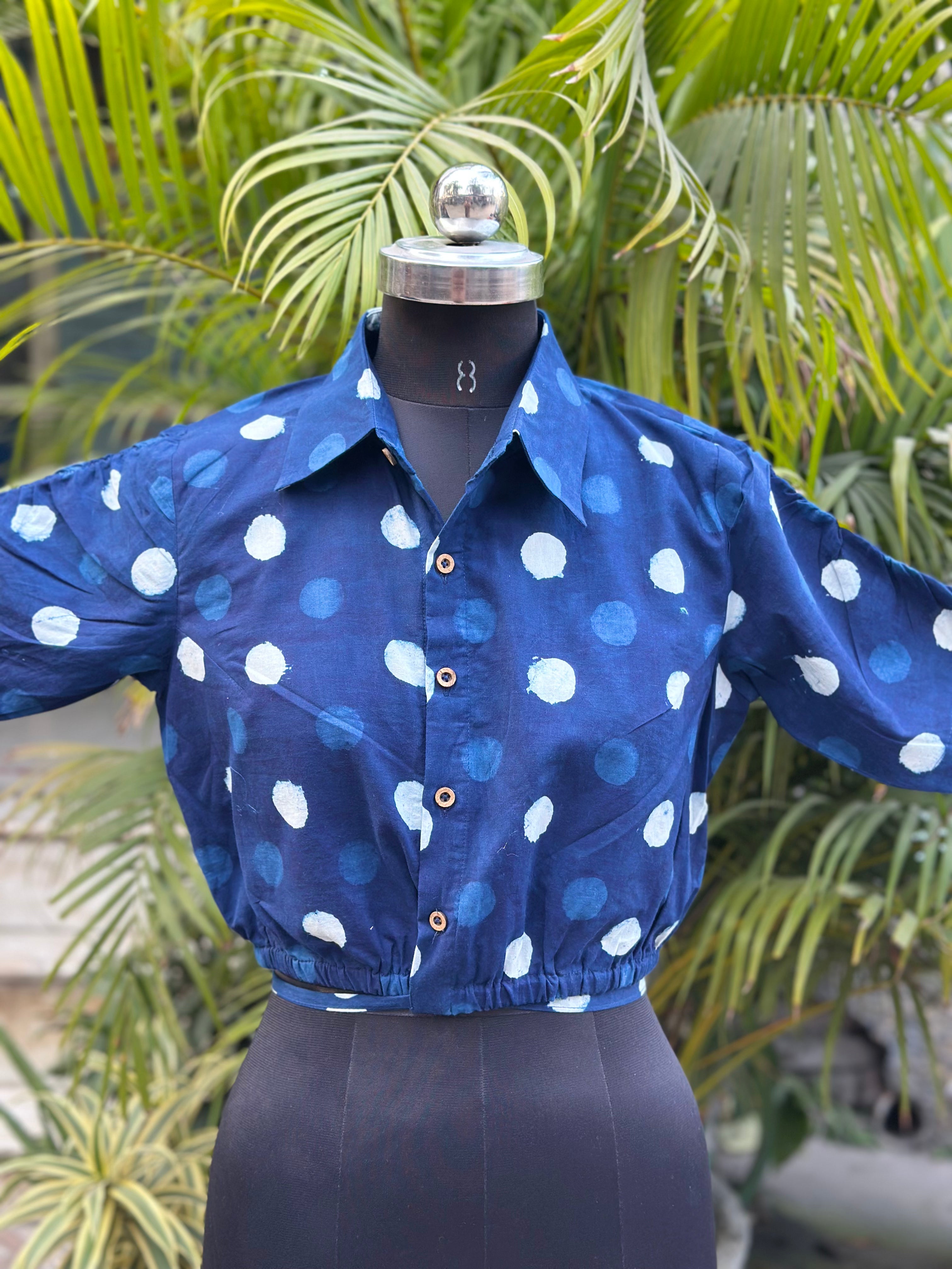 Indigo Dabu Polka Dots Cotton Cropt Top
