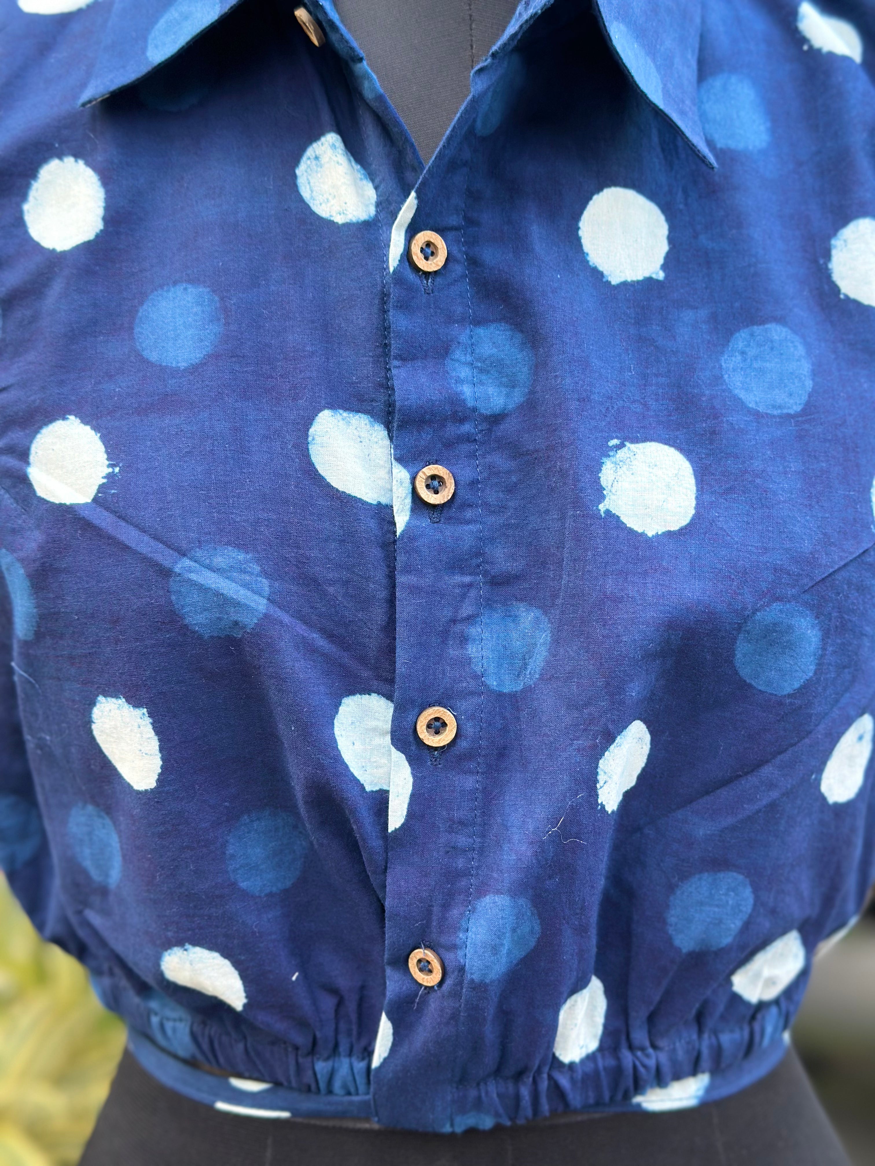 Indigo Dabu Polka Dots Cotton Cropt Top