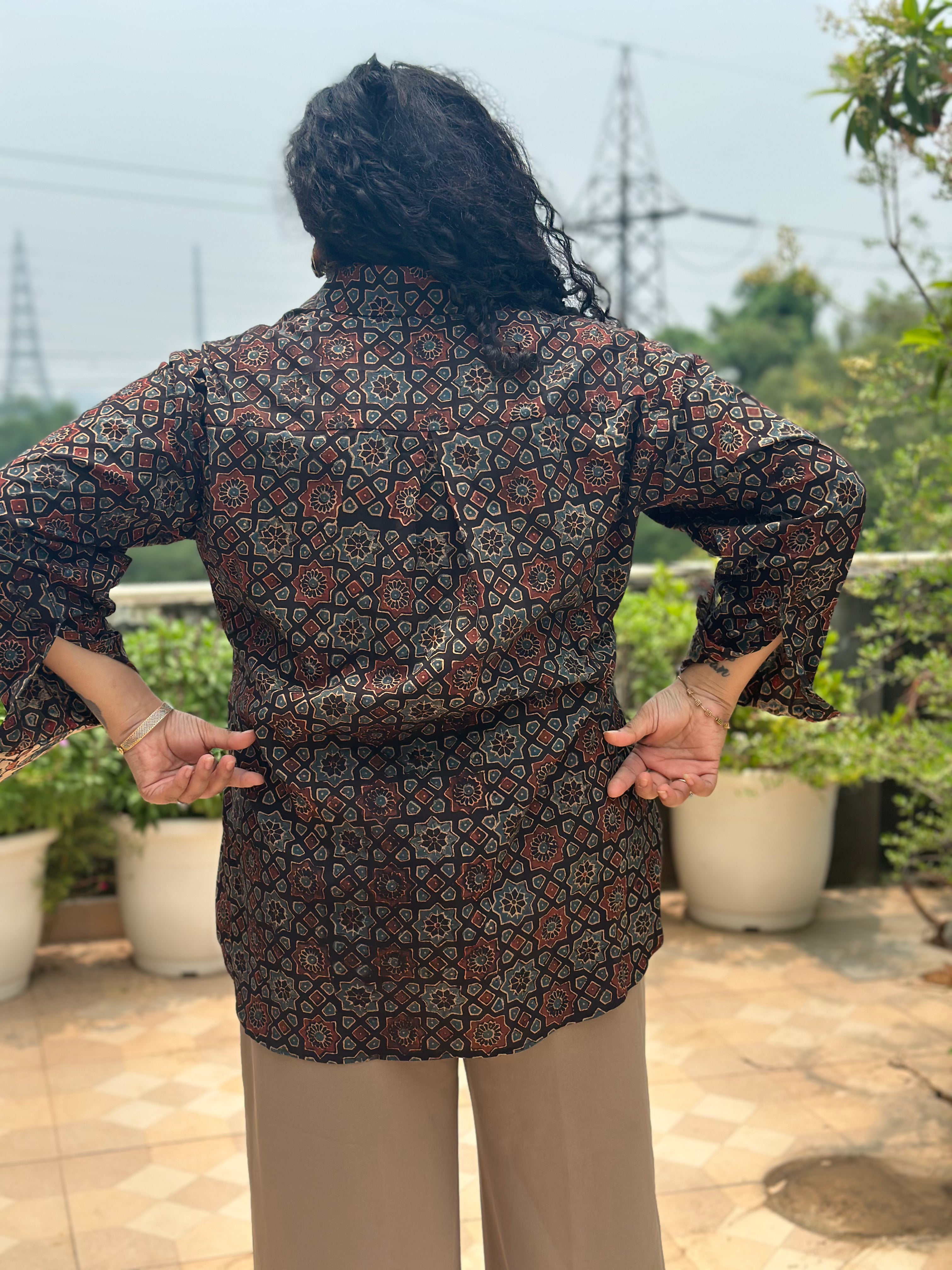 Noorvana – Premium Brown Ajrakh Handblock Print Cotton Shirt