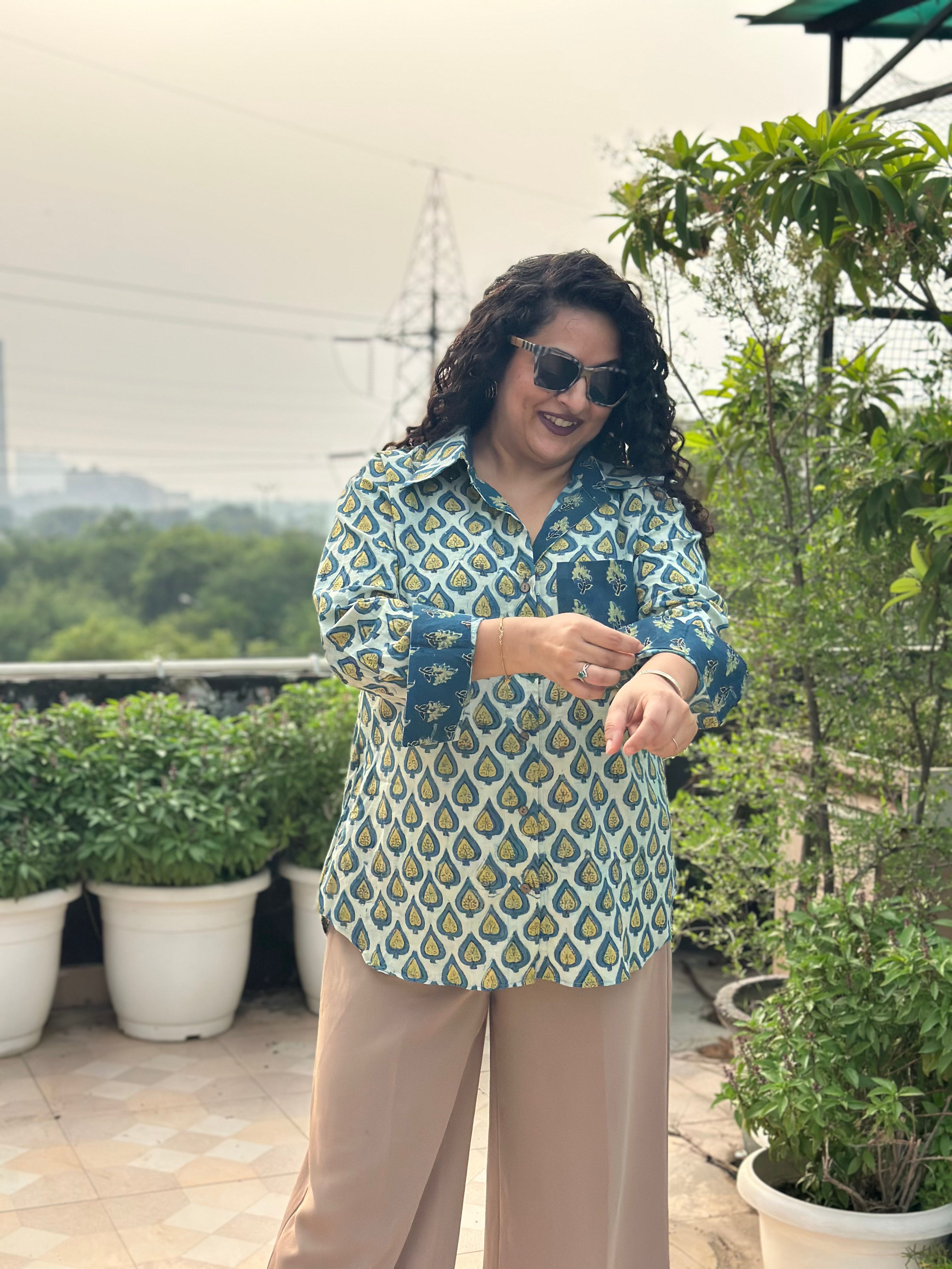 Rooh – Vanaspati Indigo Handblock Print Cotton Shirt