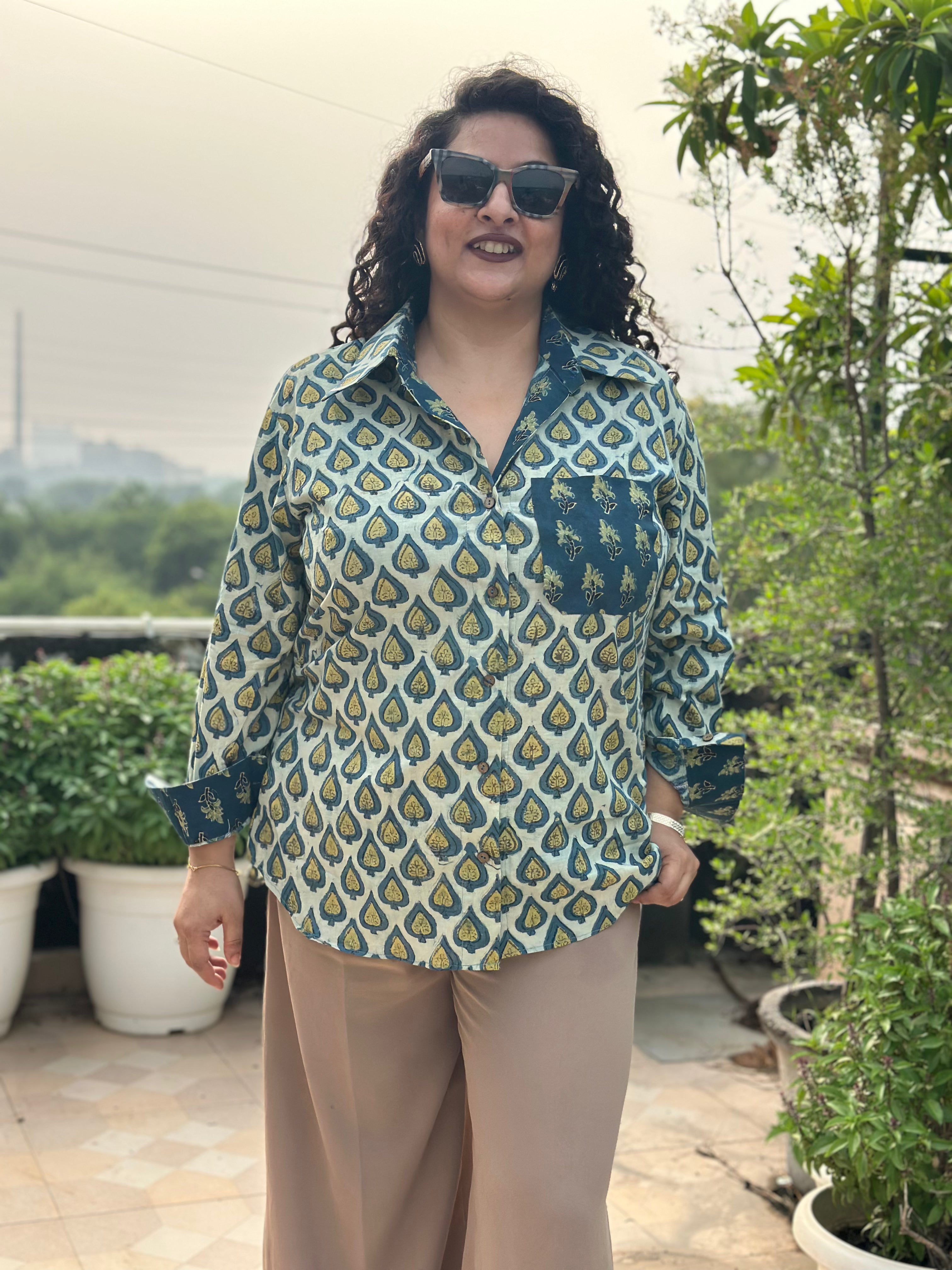 Rooh – Vanaspati Indigo Handblock Print Cotton Shirt