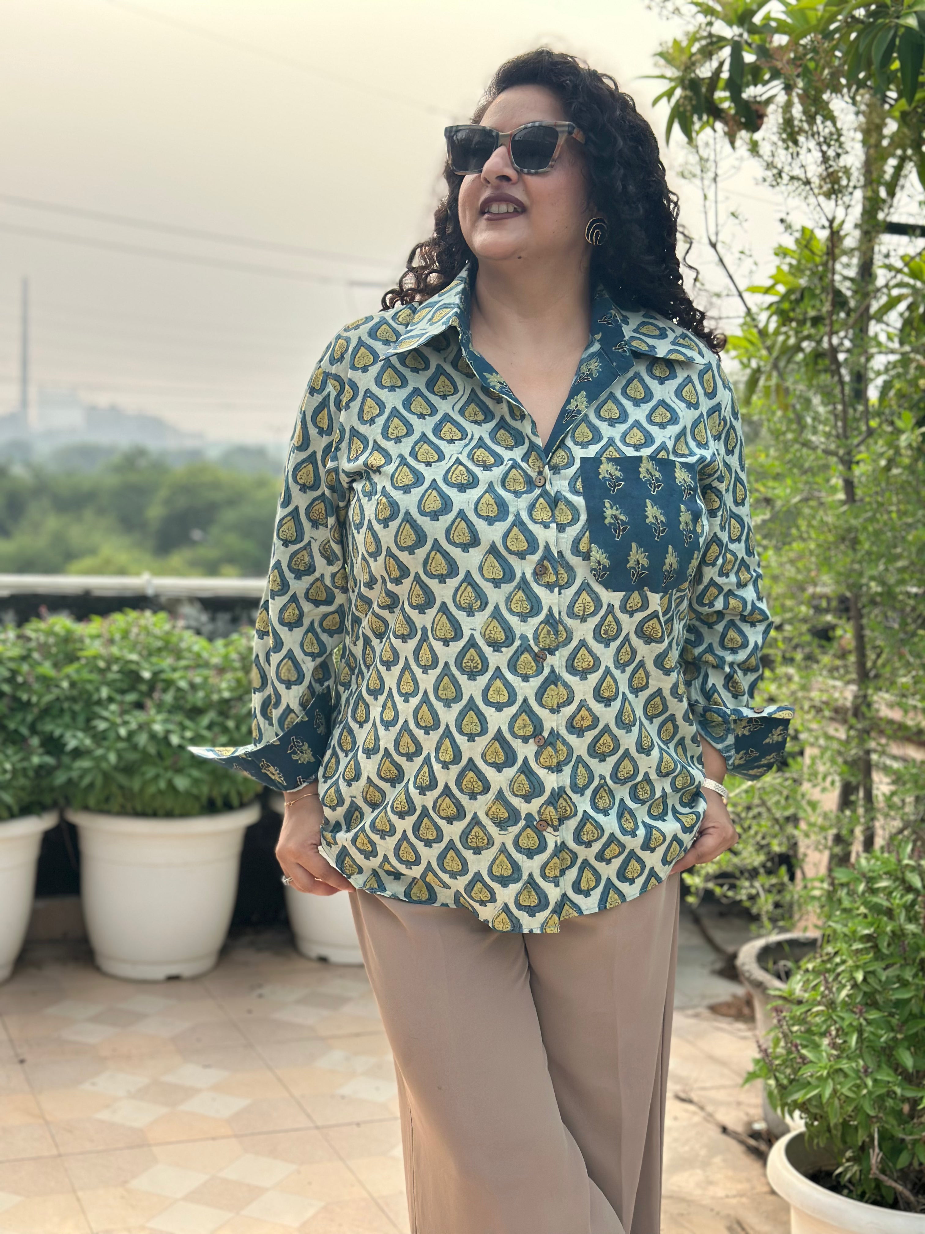 Rooh – Vanaspati Indigo Handblock Print Cotton Shirt