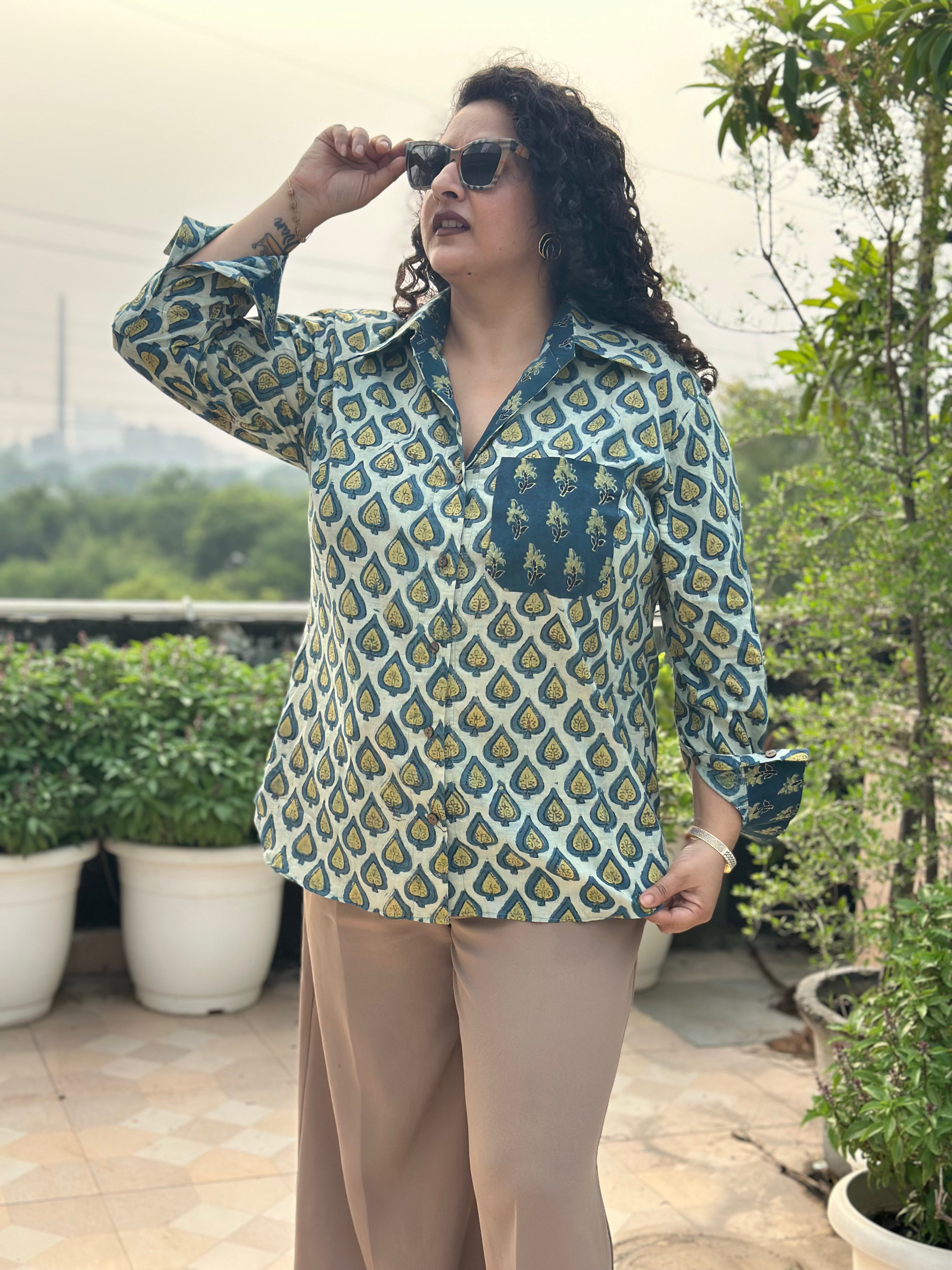 Rooh – Vanaspati Indigo Handblock Print Cotton Shirt
