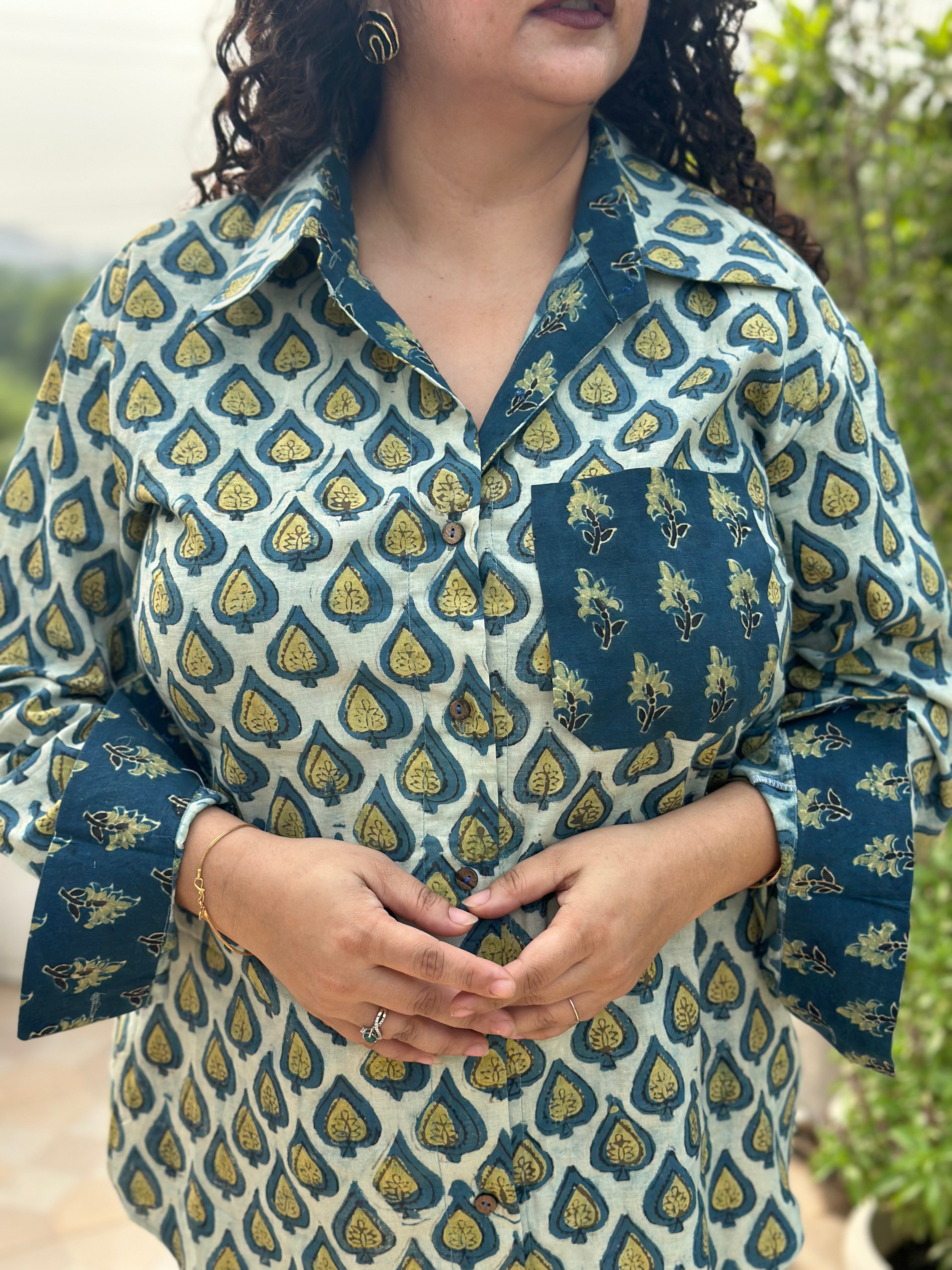 Rooh – Vanaspati Indigo Handblock Print Cotton Shirt