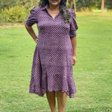 Purple Sanganeri Handblock Printed High Low Cotton Dress