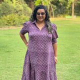 Purple Sanganeri Handblock Printed High Low Cotton Dress