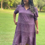 Purple Sanganeri Handblock Printed High Low Cotton Dress