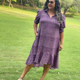 Purple Sanganeri Handblock Printed High Low Cotton Dress