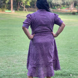 Purple Sanganeri Handblock Printed High Low Cotton Dress