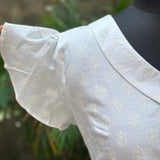 White handblock print half collored neck cotton top