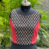 Black Bagru Booti Handblock print sleeveless cotton blouse