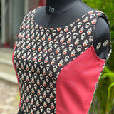 Black Bagru Booti Handblock print sleeveless cotton blouse