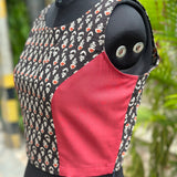 Black Bagru Booti Handblock print sleeveless cotton blouse