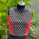 Black Bagru Booti Handblock print sleeveless cotton blouse