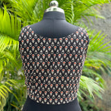 Black Bagru Booti Handblock print sleeveless cotton blouse