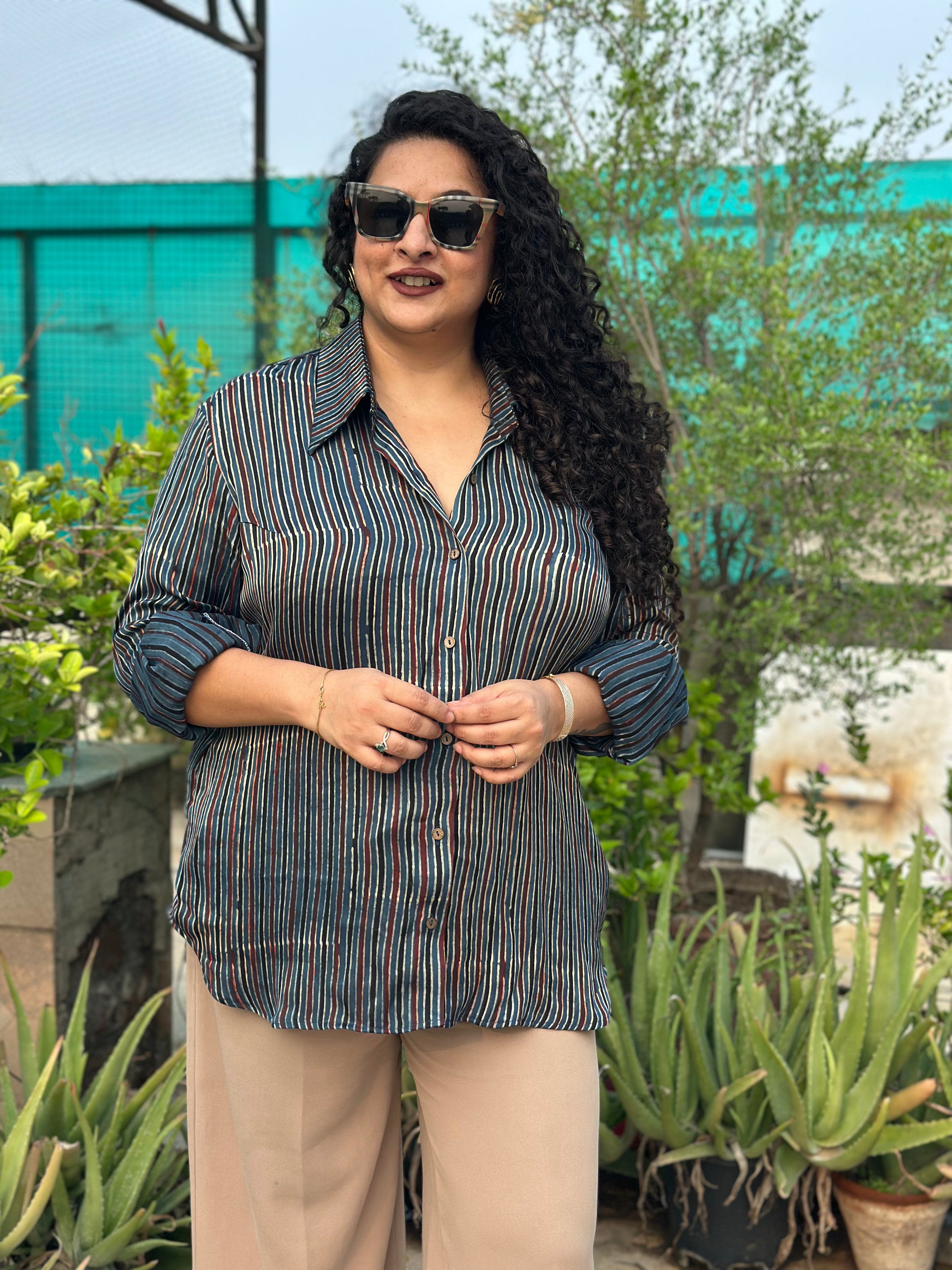 Zakira – Premium Modal Satin Ajrakh Print Shirt