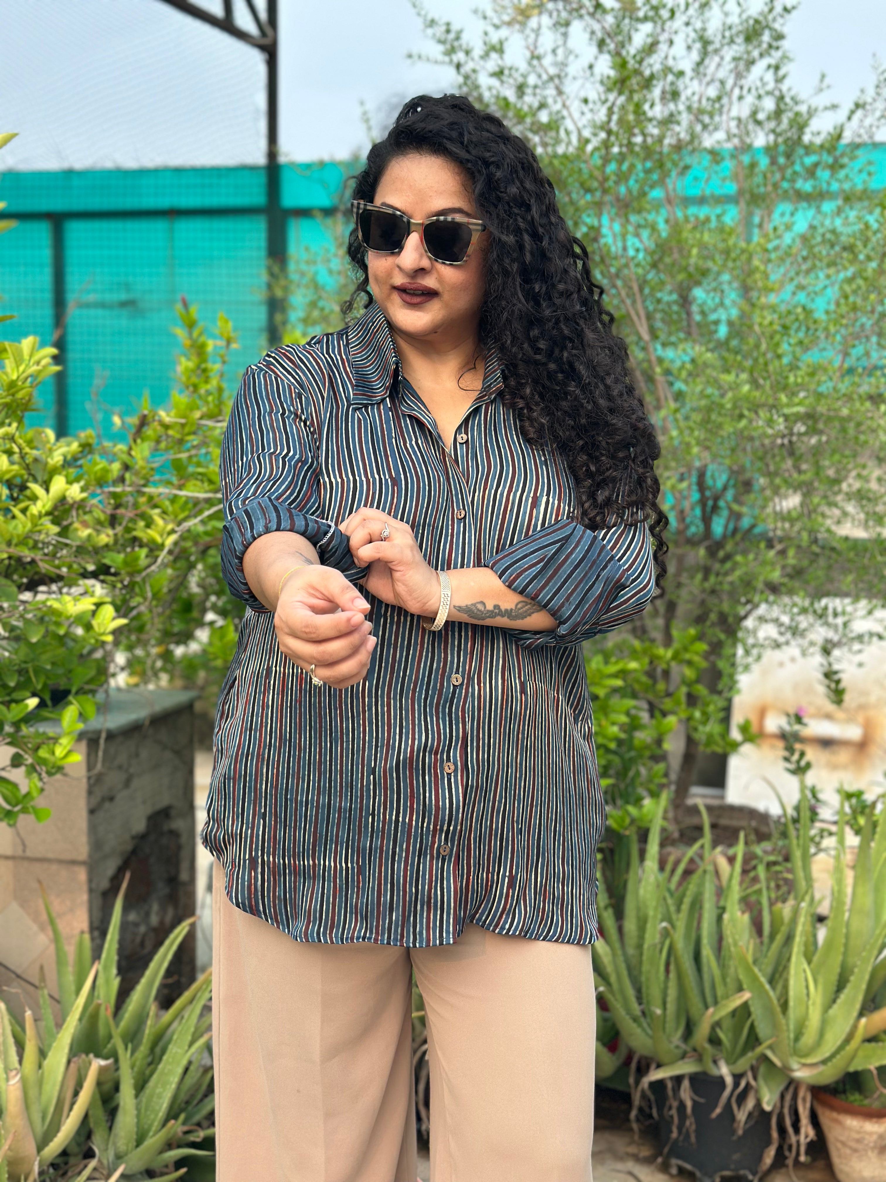 Zakira – Premium Modal Satin Ajrakh Print Shirt