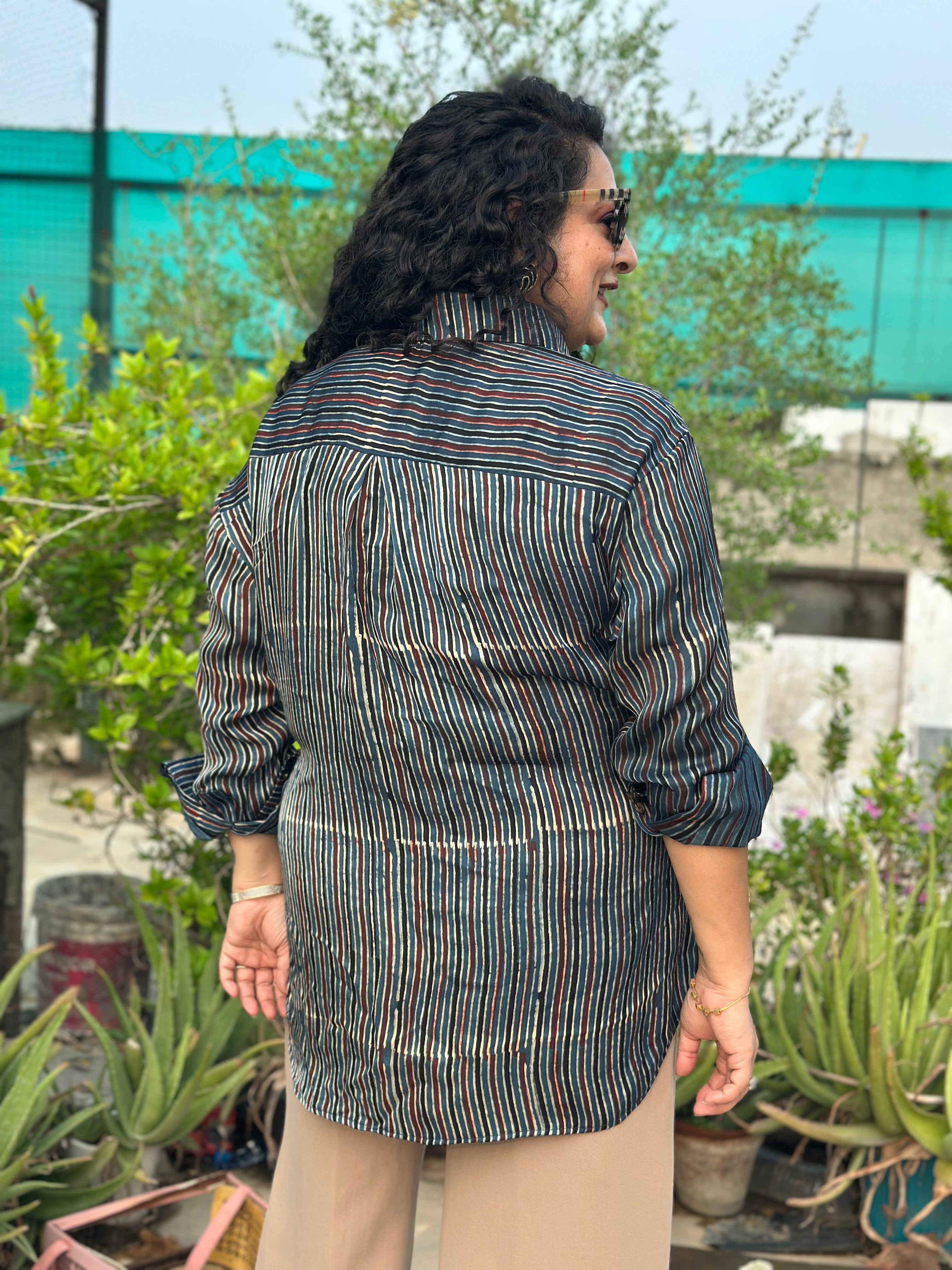 Zakira – Premium Modal Satin Ajrakh Print Shirt