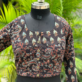 Black Ajrakh dual Handblock prinT cotton blouse with sleeves