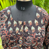 Black Ajrakh dual Handblock prinT cotton blouse with sleeves