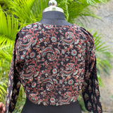 Black Ajrakh dual Handblock prinT cotton blouse with sleeves