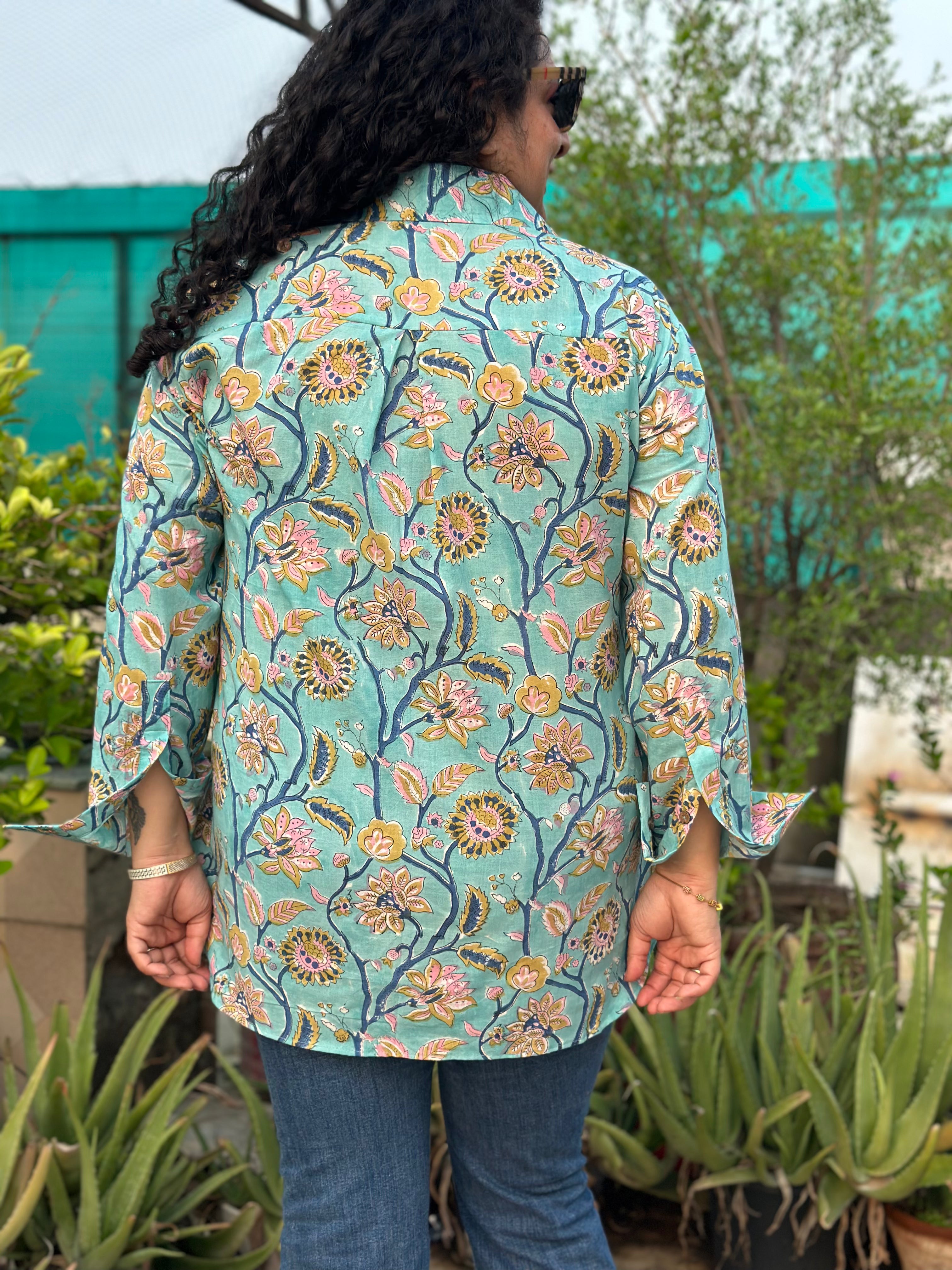 Ocean Medley – Premium Cotton Sanganeri Hand Block Print Shirt