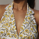 Yellow Sanganeri Handblock Printed Halter Neck Backless Top