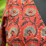 Red ajrakh handblock print cotton v-neck blouse with sleevs