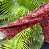 Red ajrakh handblock print cotton v-neck blouse with sleevs