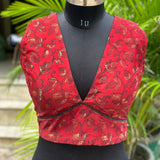 Red Vanaspati Print Modal Satin Blouse with Beaded lace