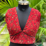 Red Vanaspati Print Modal Satin Blouse with Beaded lace