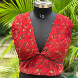 Red Vanaspati Print Modal Satin Blouse with Beaded lace