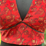 Red Vanaspati Print Modal Satin Blouse with Beaded lace