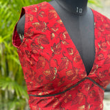 Red Vanaspati Print Modal Satin Blouse with Beaded lace