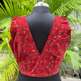 Red Vanaspati Print Modal Satin Blouse with Beaded lace