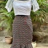 Black bagru handblock print mermaid cotton skirt