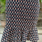 Black bagru handblock print mermaid cotton skirt