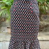 Black bagru handblock print mermaid cotton skirt