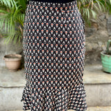 Black bagru handblock print mermaid cotton skirt