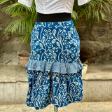 Indigo dabu handblock print tiered cotton skirt