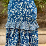 Indigo dabu handblock print tiered cotton skirt
