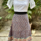 Sea green sanganeri handblock print A-line cotton skirt