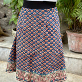 Sea green sanganeri handblock print A-line cotton skirt