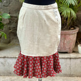 White mermaid cotton skirt with Red bagru handblock patch