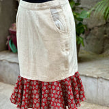 White mermaid cotton skirt with Red bagru handblock patch