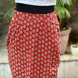 Red bagru handblock print pencil skirt