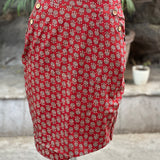 Red bagru handblock print pencil skirt