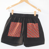 Black Cotton Shorts with Red Bagru Pockets