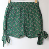 Green Bagru Booti Cotton Shorts with Side Knots