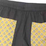 Black Cotton Shorts with Mustard Bagru Pockets